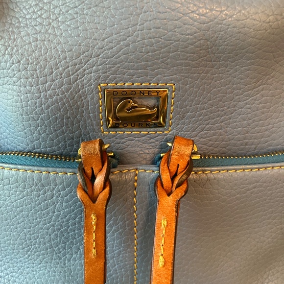 Dooney & Bourke Pebble Leather Sky Blue Shoulder Bag with Brown Accents - Picture 2 of 15